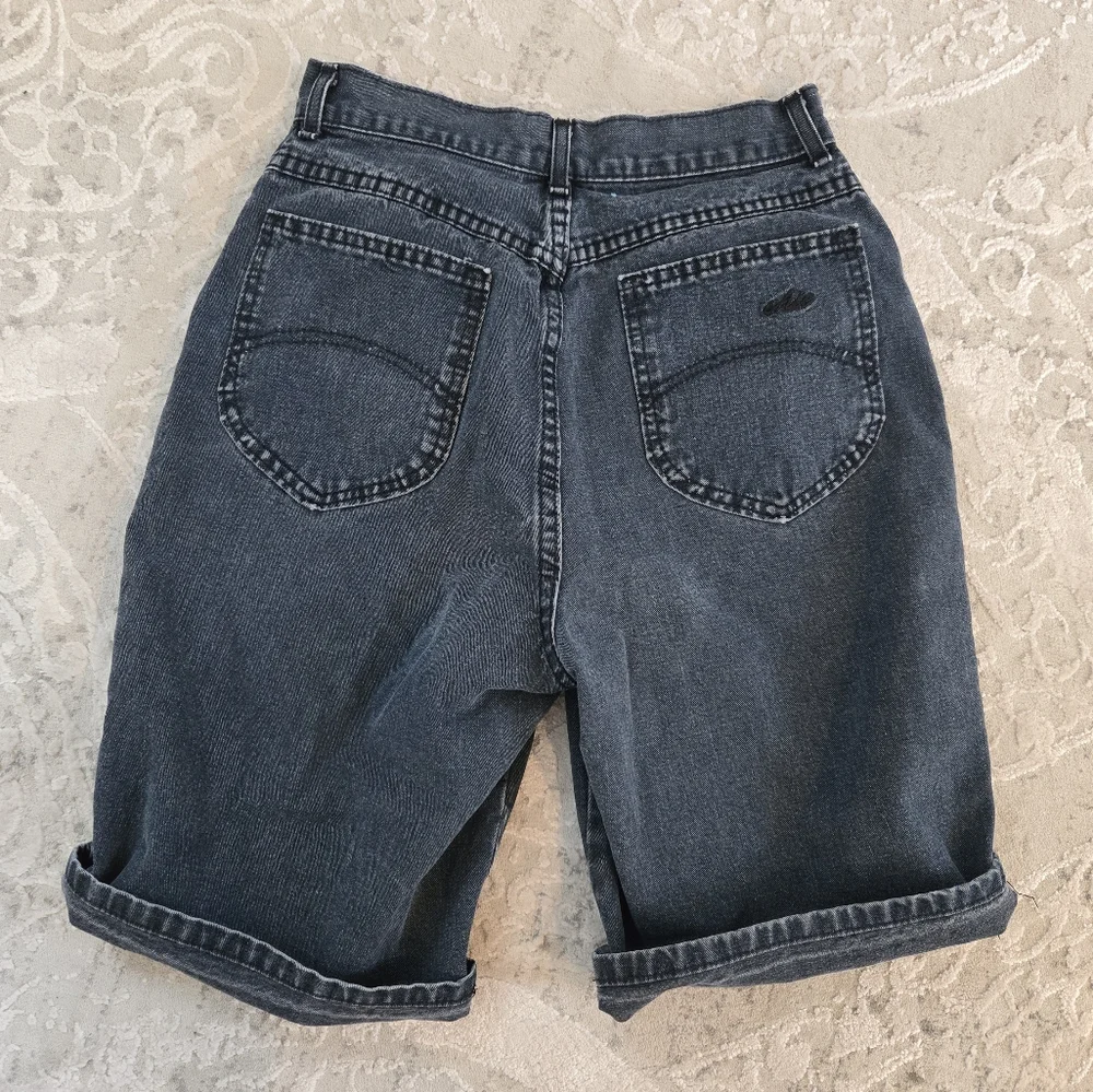 Vintage 1990s Chic Black Denim Long Shorts
